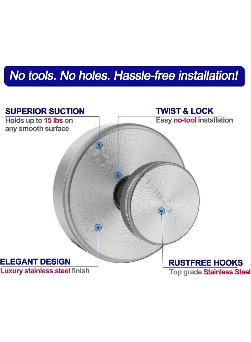 هومستر 2 قطعة من مشابك كوب الشفط، مشابك لمناشف الفولاذ المقاوم للصدأ غير اللاصق ولا تحتاج إلى الحفر، مشابك للمغسلة في الحمام للاستخدام على الأبواب الزجاجية والجدران والنوافذ، مشابك تعليق لبدلة الاستحمام وشامبانيا، فضي، 6 سم - Image 5